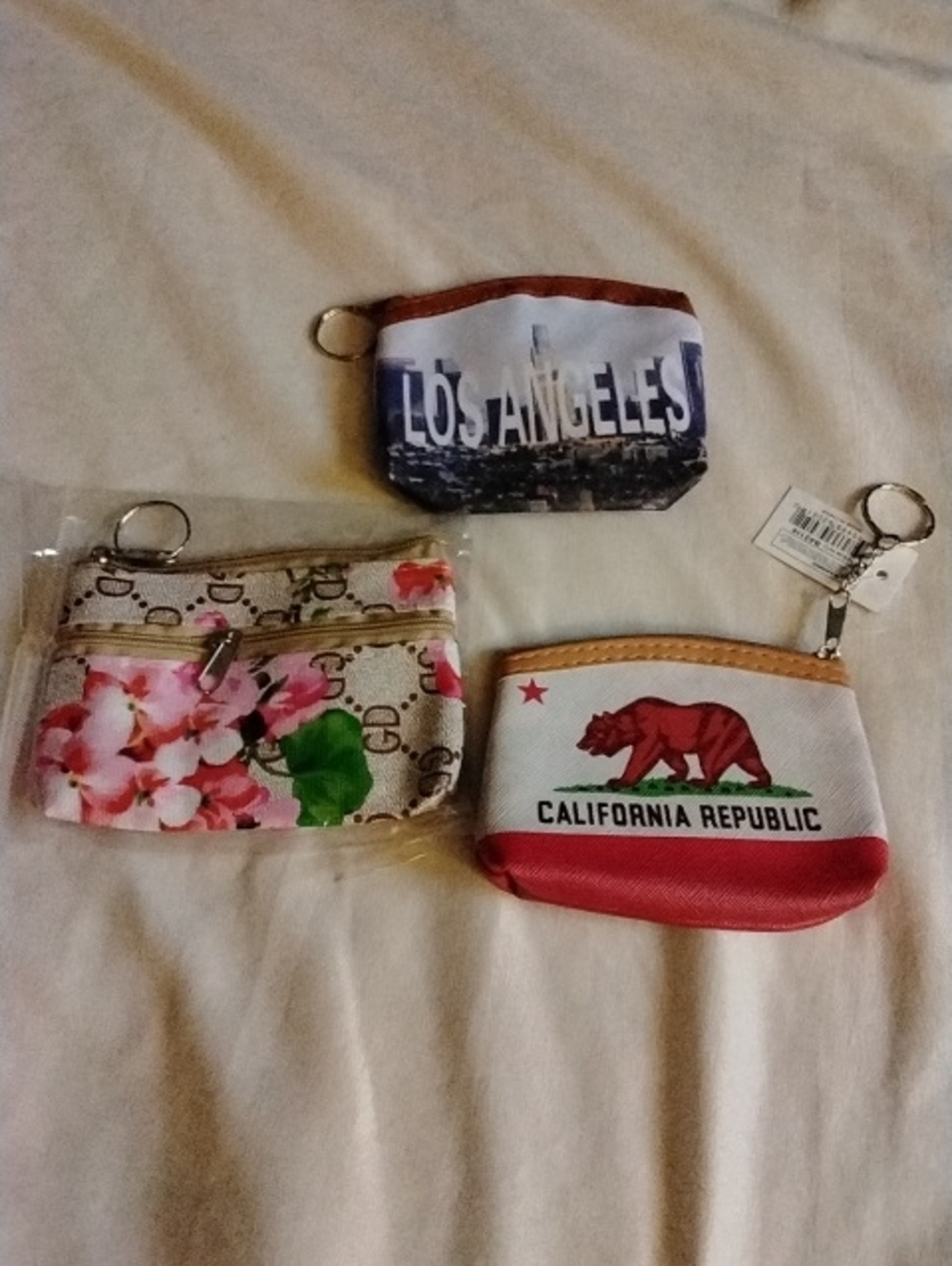 Los Angeles Mini Coin Pouch, California Republic & Floral Keyring Wallets